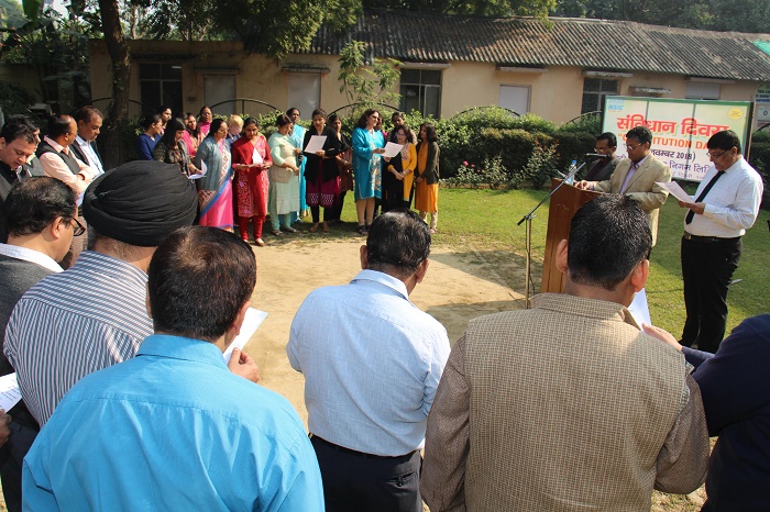 On 26th Nov. 2018, NSIC celebrated  Constitution Day at NSIC Corporate Office, New Delhi.  To commemorate the program, Shri Sudhir Garg, CMD,NSIC read the Preamble to the Constitution with all the NSIC employees . Also present on this occasion  were Directors on Board NSIC ,Shri P.Udayakumar ,Director (P&M),NSIC and Shri A.K.Mittal,Director(Finance),NSIC.