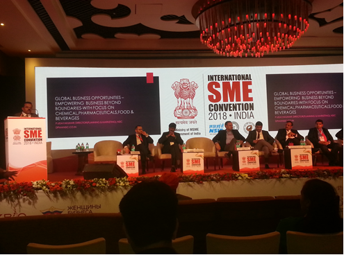 Sh. P. Udayakumar, Director (Planning & Marketing) made a presentation and moderated the special session on “Global Business opportunities –Empowering Business beyond Boundaries- with focus on Chemical, Pharmaceuticals, Food & Beverages” during the International SME Convention 2018 organized by Ministry Of MSME on 23rd April,2018. 