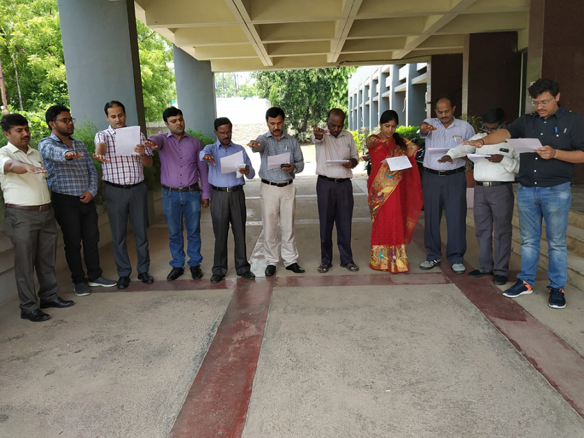 Name of the program / Meeting held with date and venue :-Participated in the Pledge for Anti-Terrorism and Violence at NSIC-TSC, Hyderabad as per our  HO Instruction. Dated 21.05.2019.
Brief Description of the activity :-  All Employees pertains to NTSC, Hyderabad taken a Pledge for Anti-Terrorism and Violence  i.e:-  “The people of India, having abiding faith in our County’s tradition of non-violence. All fellow human beings and Values”.  Number of participants who participated in the program: -  All Employees pertains to NTSC, Hyderabad taken a Pledge for Anti-Terrorism & Violence.
