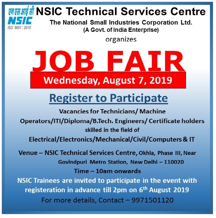 JOB FAIR AT NTSC OKHLA ON 7th AUGUST, 2019