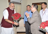 Shri Ravindra Nath,CMD,NSIC welcoming Hon`ble Union Minister of State ,MSME Shri Giriraj Singh on  his assuming charge of the Minister of State, Ministry of Micro,Small and Medium  Enterprises(MSME),Government of India. Also present on this occasion were Shri Kalraj Mishra,Hon`ble Union Cabinet Minister,
MSME, Shri Madhav Lal ,Secretary,MSME , Shri S.N.Tripathi, Joint
Secretary,MSME and Shri P.Udayakumar, Director(P&M), NSIC
