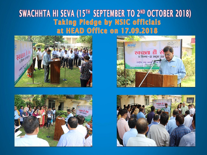 Taking Pledge by NSIC officials at various NSIC offices on 17.09.2018  for 'Swachhta Hi Seva',(15 Sept. 2018 to 02 Oct. 2018) .