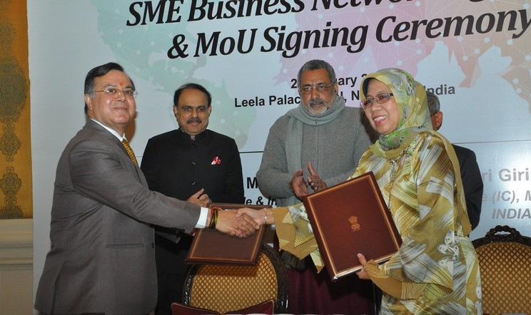 Sh. Giriraj Singh, Hon’ble Minister of State (Independent Charge), Ministry of MSME, Government of India and Minister of International Trade & Industry, Government of Malaysia,  Dr. Mustapa Mohamed, witnessed the MoU for Cooperation in MSME sector signed between National Small Industries Corporation of India and SME Corp. Malaysia. 