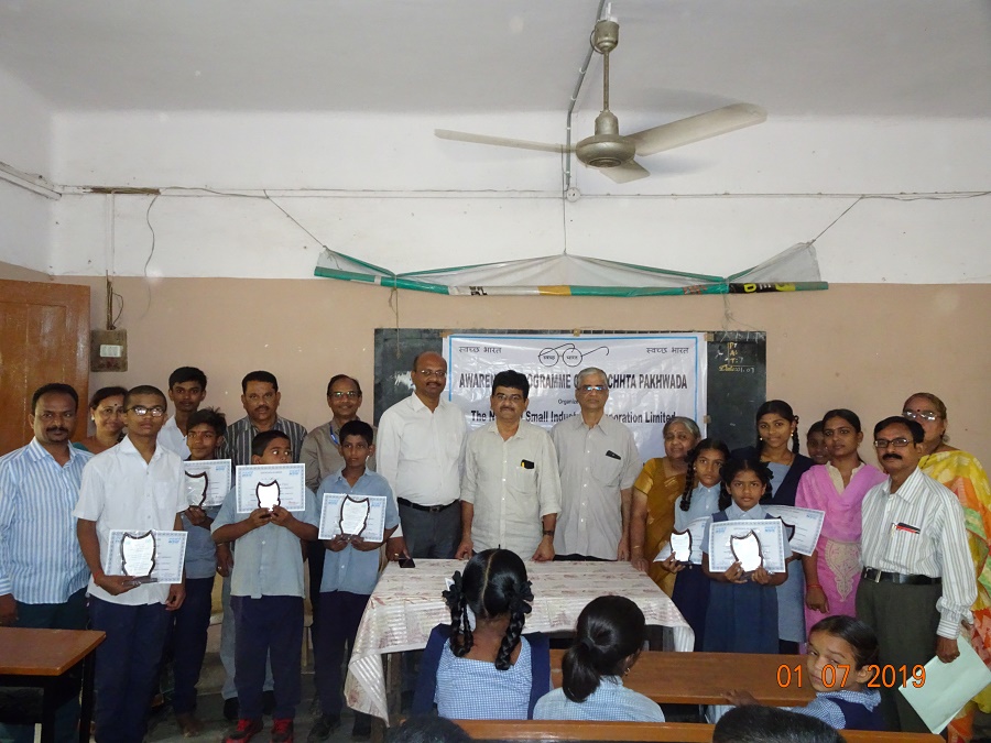 Shri K.Srinivas, Zonal Head, Zonal Office: Hyderabad distributed prizes on 01.07.2019 for the winners of the Drawing & Essay Competition held at Karmika Vidya Kendram High School, Azamabad, Hyderabad 