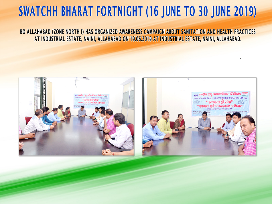 BO Allahabad (Zone North I) has organized Awareness Campaign about Sanitation and health practices at Industrial Estate, Naini, Allahabad  on 19.06.2019 at Industrial Estate, Naini, Allahabad. 
 
