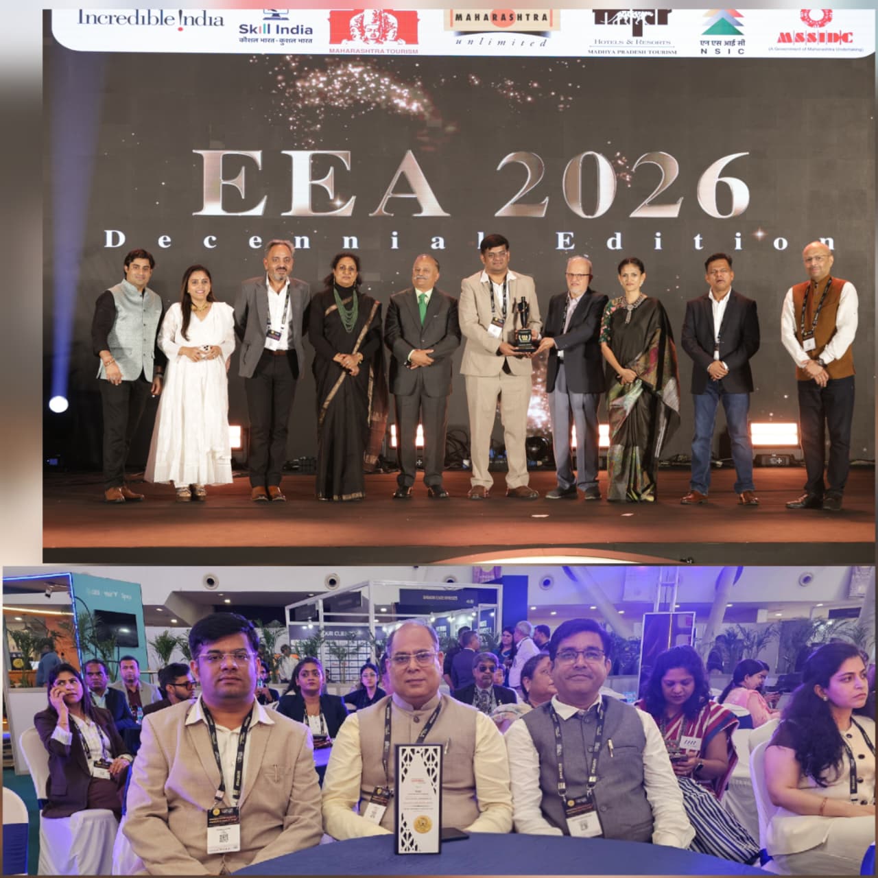 NSIC receives "Excellence in Small & Medium Scale MICE Venues Award" at EEA 2026 The National Small Industries Corporation Ltd. (NSIC) has been conferred with the prestigious Winner Award in the category "Excellence in Small & Medium Scale MICE Venues" at the Exhibition Excellence Awards (EEA) 2026 – Decennial Edition, held on 12 June 2026 at the CIDCO Exhibition & Convention Centre, Mumbai. The award ceremony was graced by distinguished industry leaders including Mr. Raghav Khosla, Founder – Exhibition Excellence Awards & Summit (EEA) and Group Editor – Exhibition Showcase and others. The award was presented in the presence of the esteemed jury comprising Mr. Ketan Sanghvi, Chairman, India ITME Society; Ms. Seema Srivastava, Executive Director, India ITME Society; Ms. Swati Pandey, Vice Chairman & Managing Director, Maharashtra Airport Development Company Ltd. (MADC); Mr. J.P. Ghate, Advisor, World Trade Centre Navi Mumbai; Mr. Vishal Ganju, Executive Director, CHEMEXCIL; and Mr. Sushil Shah, Director, GML Events. The award was received by Shri D D Maheswari, Zonal Head, Mumbai and other officials. The recognition reaffirms NSIC's commitment to providing quality infrastructure and facilitating trade promotion, stakeholder engagement and business growth opportunities for MSMEs across the country.