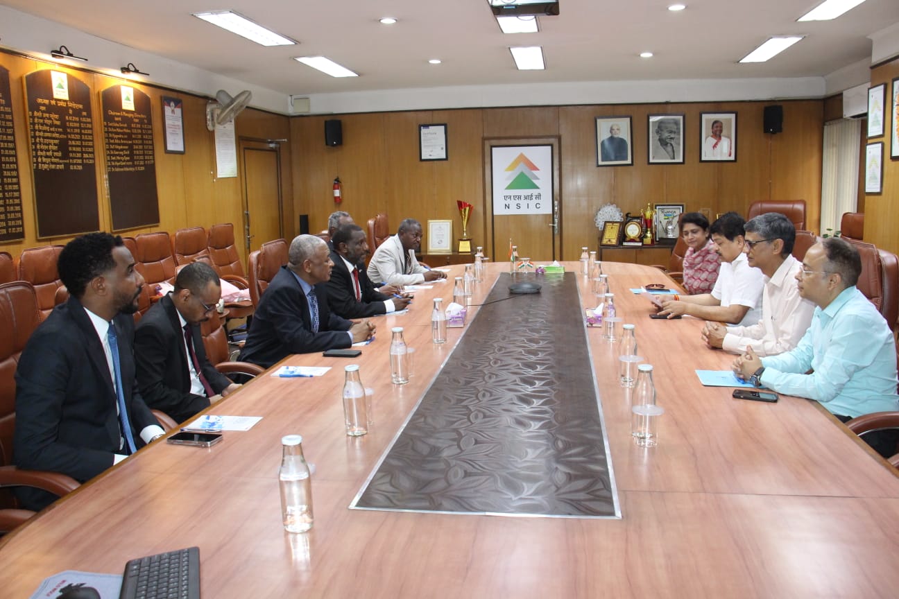 A delegation from GIAD Industrial Group of Sudan comprising Mr. Abdalla Abdelmarouf Mohamed Saad, Chief Executive Officer and accompanied by H.E. Dr. Mohammed Abdalla Ali Eltom, Ambassador of the Republic of Sudan to India, visited NSIC on July 29, 2026.
During the visit, the delegation held discussions with Dr. S.S. Acharya, Chairman-cum-Managing Director, NSIC, on opportunities for collaboration in the MSME sector, with a particular focus on enterprise development, entrepreneurship promotion and capacity building. The delegation also visited the NSIC Technical Services Centre (NTSC), Okhla, where they were apprised of NSIC’s initiatives in skill development, technology support and entrepreneurship development.
The visit reaffirmed the shared commitment of both sides to strengthening bilateral cooperation and exploring avenues for future collaboration in the MSME sector.
