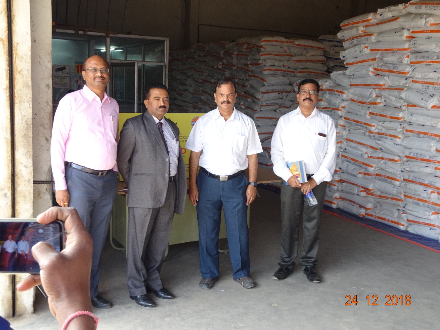 Shri P.Udaya Kumar, Director (P&M), visited the Warehouses located at Hyderabad on 24.12.2018, which is handled by NSIC, B.O., Hyderabad under Agency Sales activity.  He has visited IOCL Polymer Godown, Hindustan Zinc Limited Godown, BALCO/VEDANTA Godown and Sterlite Copper Ltd Godowns at Hyderabad and interacted with the officials.