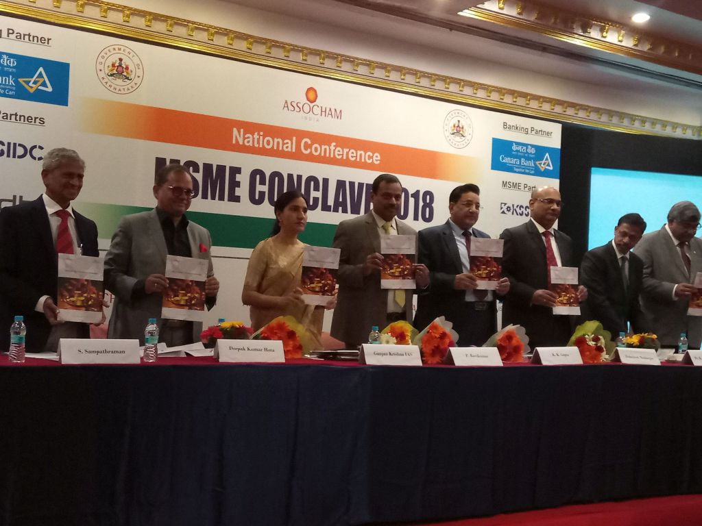 NSIC ( Bangalore) participates in  Assocham National Conference MSME Conclave 2018 at Bengaluru on 30th November 2018 and disseminated the benefits of NSIC Schemes. 70 MSME delegates participated in the Meet.. The program was presided by Shri S. Sampathraman-Chairman, Assocham Karnataka ,Smt. Gunjan Krishna IAS-Commissioner MSME, , Srikanth-DGM SIDBI, Shri Deepak Kumar Hota-CMD BEML, Shri P. Ravikumar-,Zonal Head,NSIC, Shri Debashish Mukherjee- Executive Director Canara Bank, Shri Rajendra Kumar Kataria-Secretrary to GOK, Commerce & Industry Department, Shri. S.B Pujari-Joint Director Dept. of Industries and Commerce and S.N Rangaprasad-Director MSME DI Bangalore. 
 
