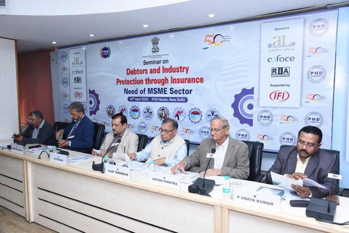 Shri P. Udayakumar, Director (Planning & Marketing), NSIC addressed the participants during a seminar on “Debtor’s and Industry Protection through Insurance- Needs of MSME Sector” organized by PHD Chamber of Commerce and Industry, New Delhi on 10.04.2018. Mr. Ajay Shankar, former Secretary, DIPP was the key note speaker and other panellist consisting of eminent people from PHD Chamber & Insurance companies. The Seminar was well covered by print media of Business Standard, Outlook , India Today and Broadcast media - Focus News.