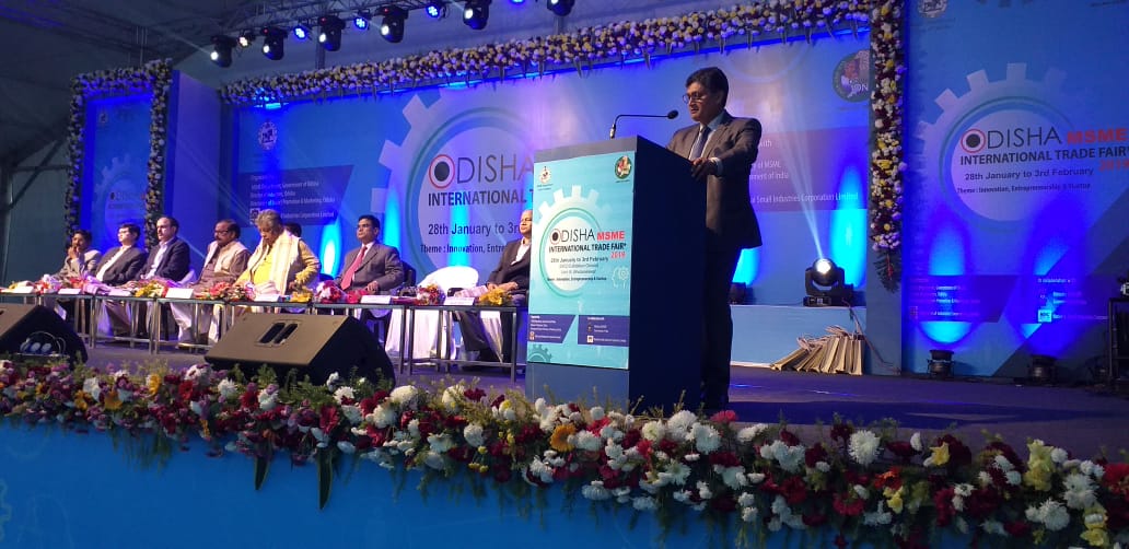Sh. Sudhir Garg, CMD, NSIC addressed at the inaugural function of Odisha International MEME Trade Fair-2019. The Exhibition was inaugurated by Sh. S.B. Behra, Hon’ble Minister of Finance, Excise and Agriculture, Government of Odisha and had the presence of Sh. Prafful Samal, Hon’ble Minister of MSM, Govt. of Odisha and Dr. Arun Kumar Panda, Secretary, Ministry of  MSME, Government of India. Numbaer of International participants were coordinated by NSIC for participation in the said exhibition. CMD, NSIC highlighted NSIC’s services for MSMEs especially in Odisha State and also emphasized on creating international partnerships for them.